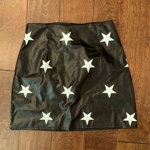 Star Print Faux Leather Mini Skirt